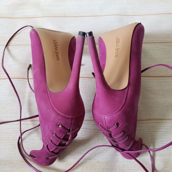 Nine West Ebba Leather Ankle Strap Pointy Toe Stiletto Heels Pumps Pink Size 8M - Picture 12 of 16